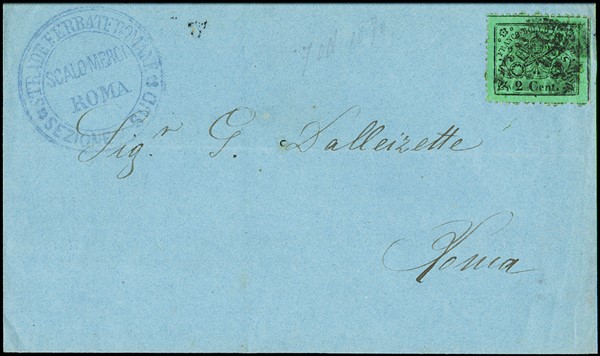 1870 - 2c verde chiaro isolato su circolare (carta (1870) - Asta 10a ...