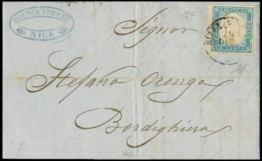 Timbre Sardaigne 1861 - 20 Centesimi Bleu Cobalt - N°15Cb - Oblitéré Baldichieri - Occasion Collection