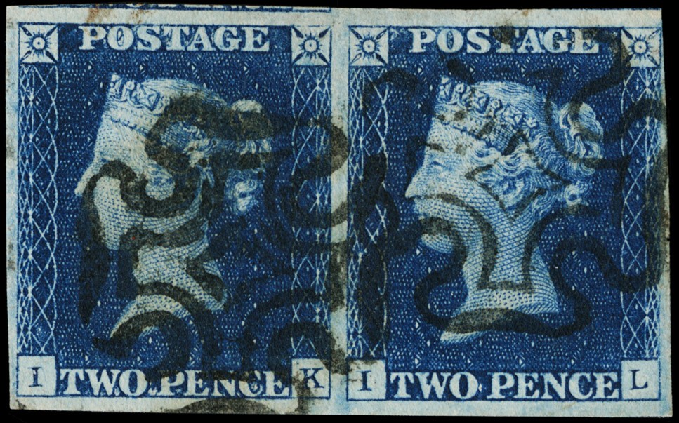 1840 - Great Britain: 2d blue, horizontal pair, on  (1840)  - Auction 12th Philatelic  [..]