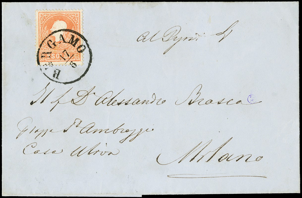 1859 - 5s red 2nd type from &quot;BERGAMO 17/6&quot; (59) (C  (1859)  -  [..]