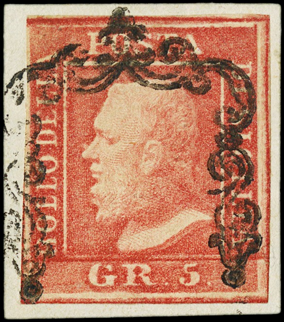 1859 - 5gr rosa carminio I tav. ritocco 19. Sigla  (1859)  - Asta 12a Asta Pubblica  [..]