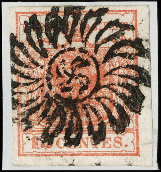 1850 - 15c red 1st type canceled with dumb cancel  (1850)  - Auction 12th Philatelic  [..]