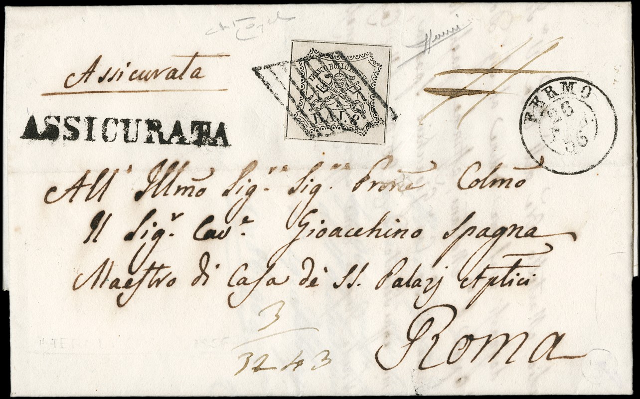 1856 - 8baj white on &quot;ASSICURATA&quot; from &quot;FERMO 26 F  (1852)  [..]