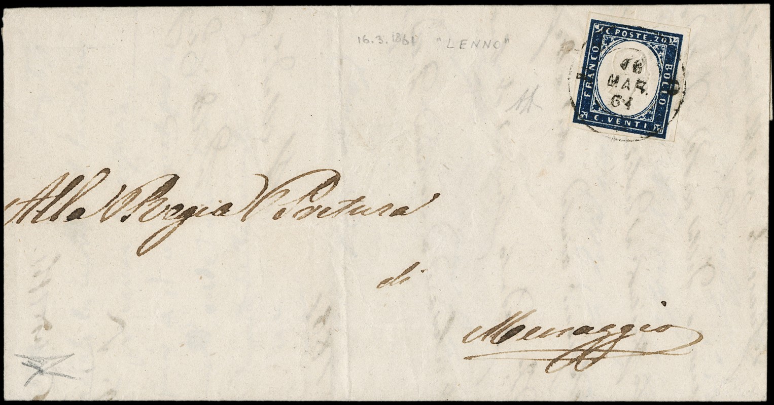 1861 - Sardinia 20c dark blue 1st plate, printing  (1861)  - Auction 12th Philatelic  [..]