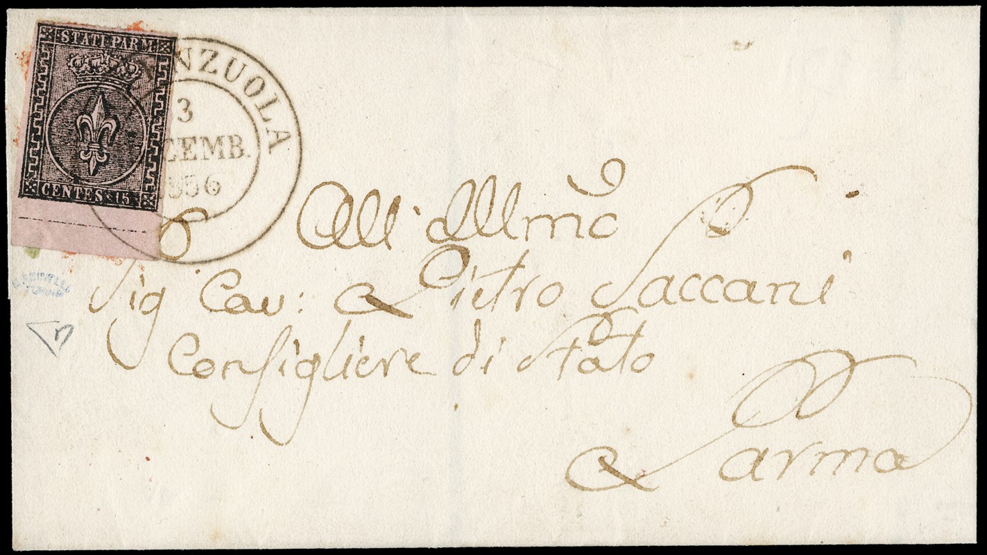 1852 - 15c rosa BdF inferiore, da &quot;FIORENZUOLA 3 D  (1852)  - Asta 12a  [..]