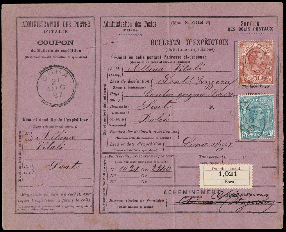 1887 – Parcel post 50c carmine and 75c green on pa  (1887)  - Auction 12th  [..]