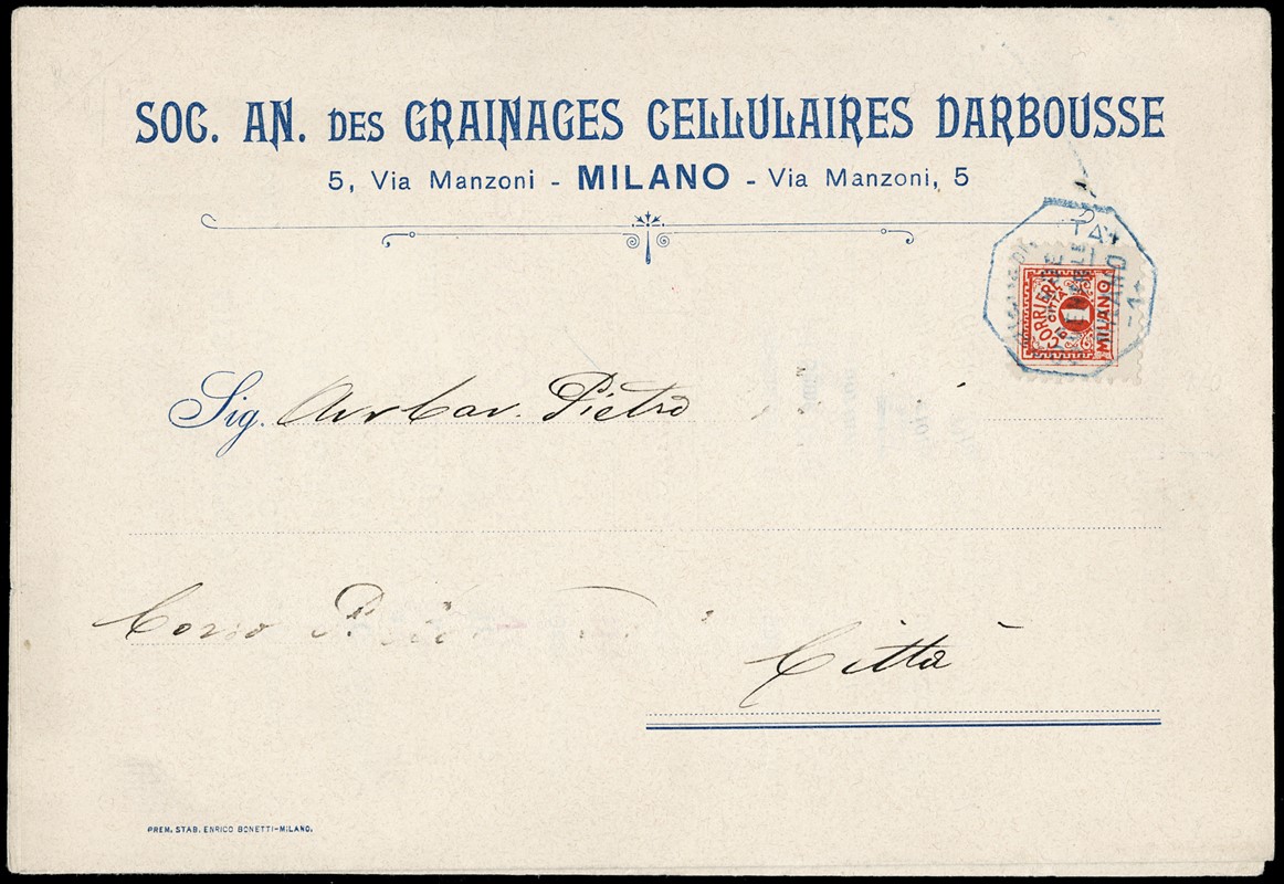 1897 – Corrieri di citt&#224;, 1c rosso su stampato da  (1897)  - Asta  [..]