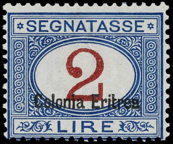 1920 - Eritrea: Segnatasse 2L azzurro e carminio s  (1920)  - Asta 12a Asta Pubblica  [..]