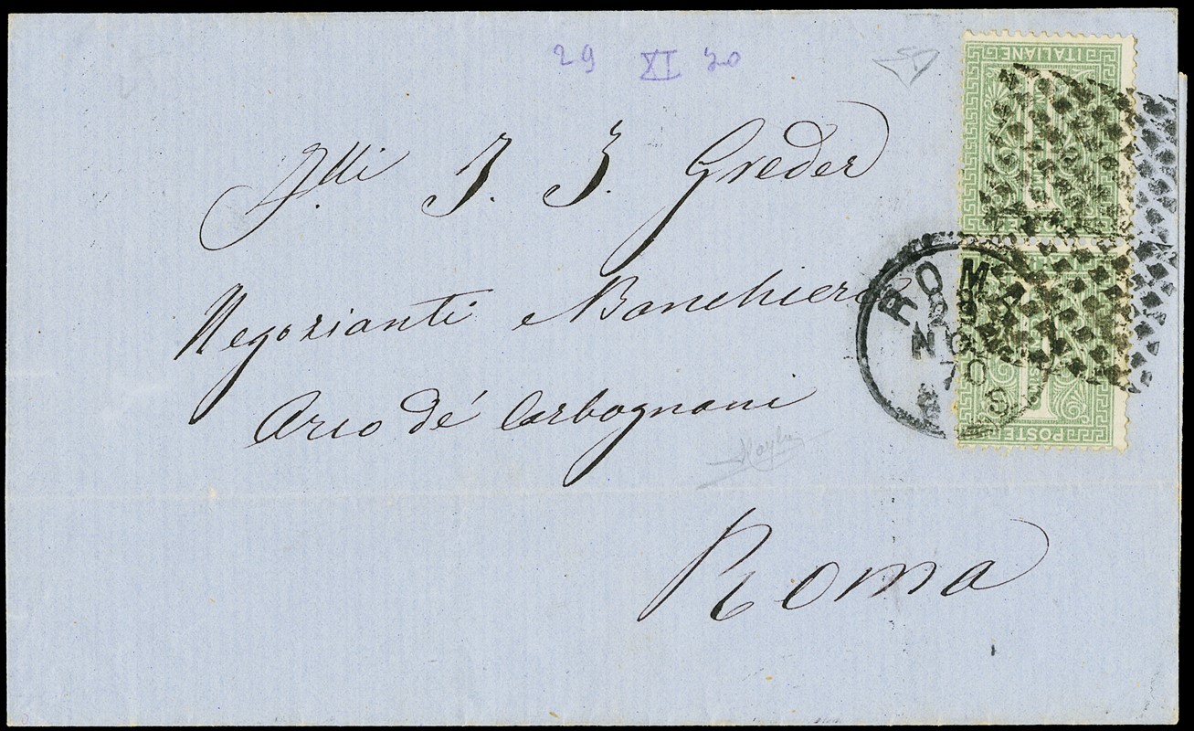 1870 - Regno d&#39;Italia, 1c verde oliva DLR Torino,  (1870)  - Asta 12a Asta  [..]