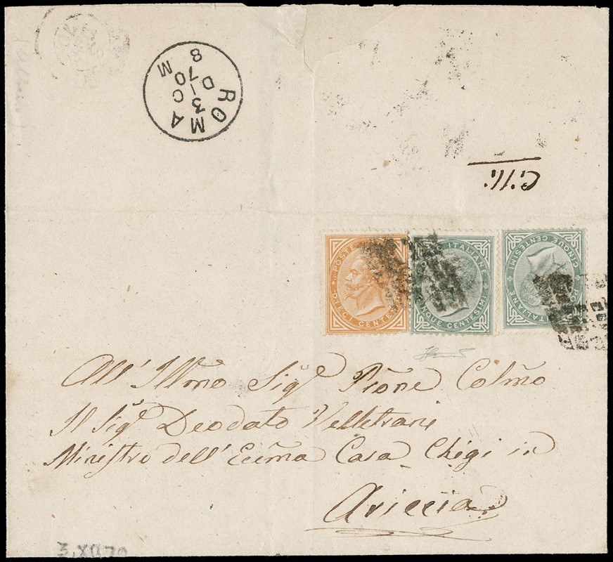 1870 - Italian Kingdom, 5c green dark grey, two co  (1870)  - Auction 12th Philatelic  [..]