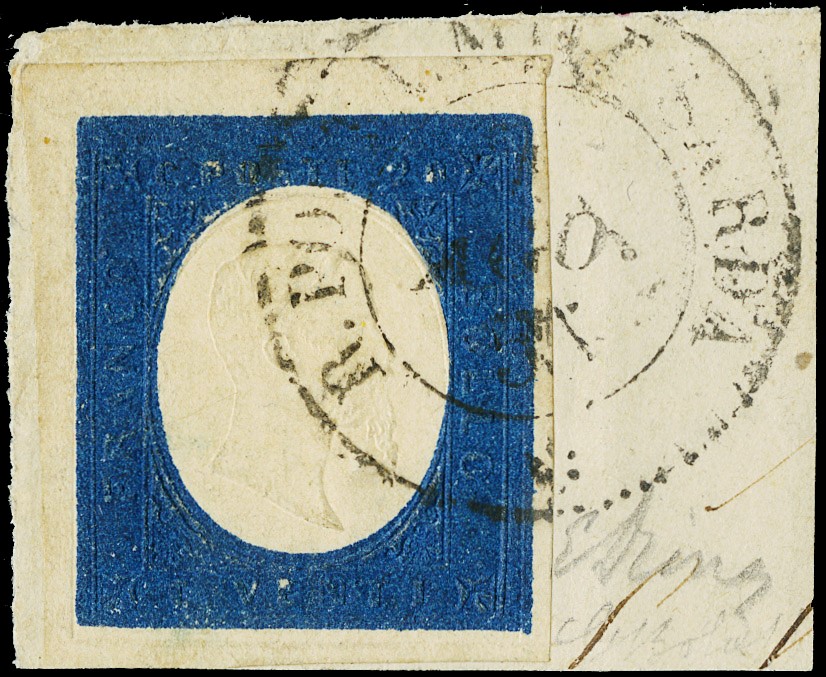 1855 - 20c blue 3rd issue canceled &quot;R.POSTA MIL.E  (1855)  - Auction 12th  [..]