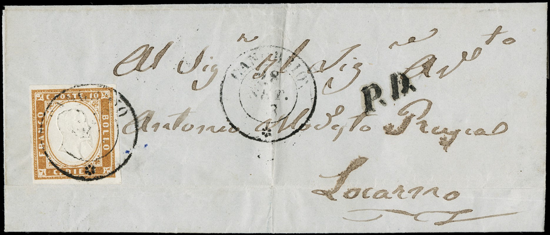 1863 - 10c bistro, tir.63, da &quot;CANNOBBIO 28 SET 63  (1863)  - Asta 12a  [..]