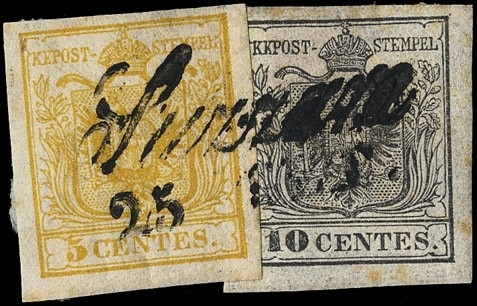 LOMBARDO VENETO 1850 - 5c gial...